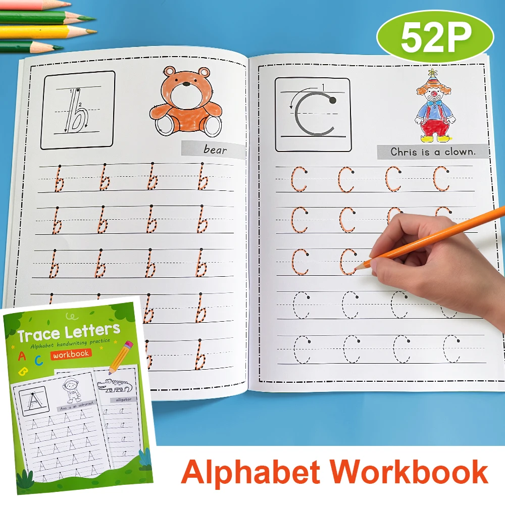 

Kids Learning Letters Early Education Writing Exercise Workbook Alphabet Handwritting Practice Book Trace Letters Montessori 52P