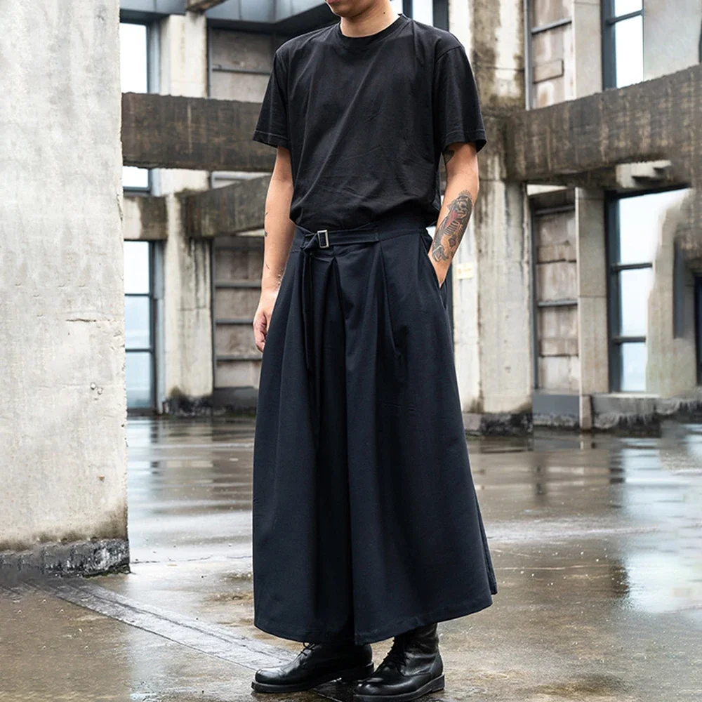 Japanese Streetwear Baggy Fashion Casual Wide Leg Pants Men Punk Hip Hop Skirt Pants Black Harem Trousers Men's Culottes Unisex
