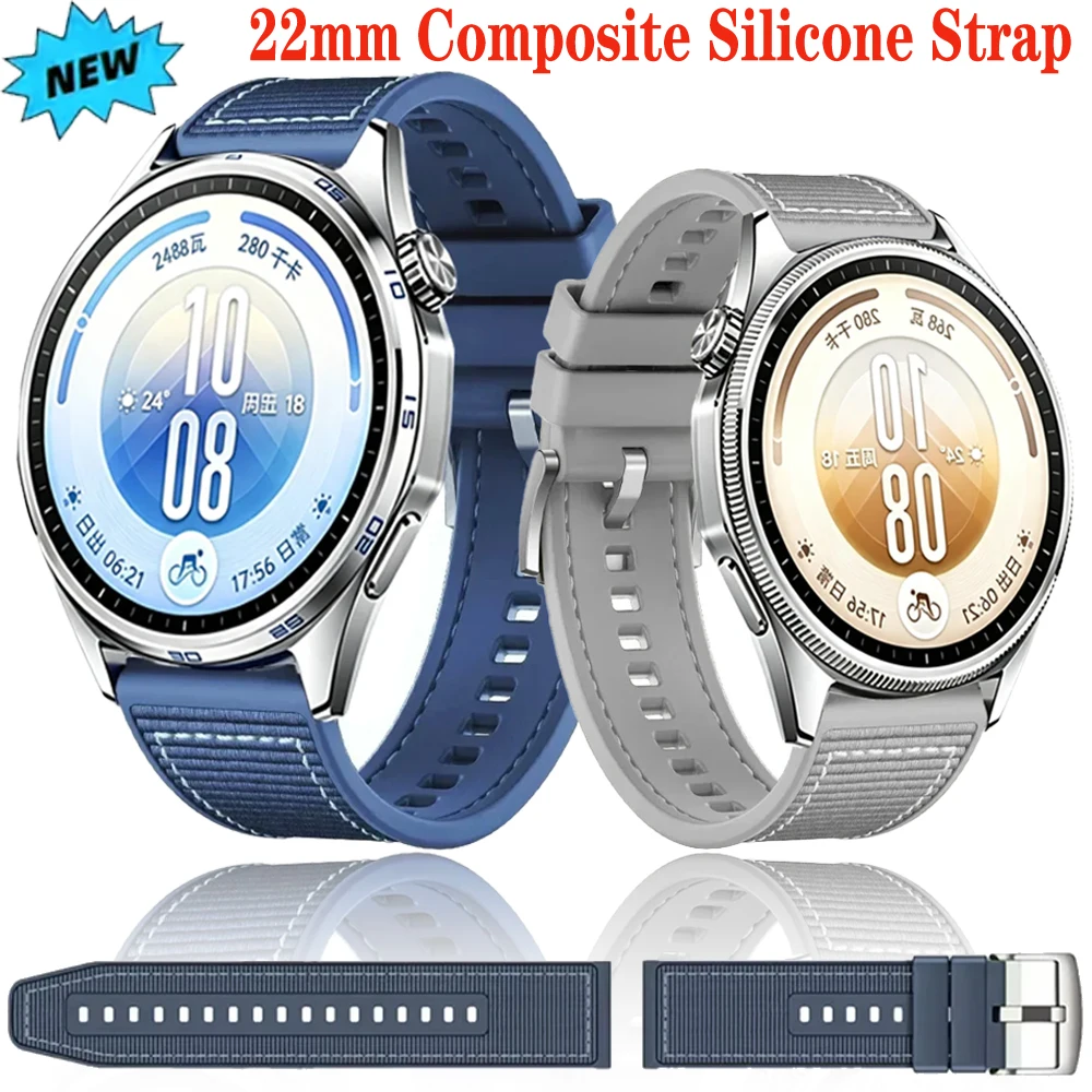 22mm Composite Silicone Strap for Huawei Watch 5 GT7-6-5-4 46mm Nylon Braided Band for Huawei Watch GT7-6-5 Pro 46mm Watchband