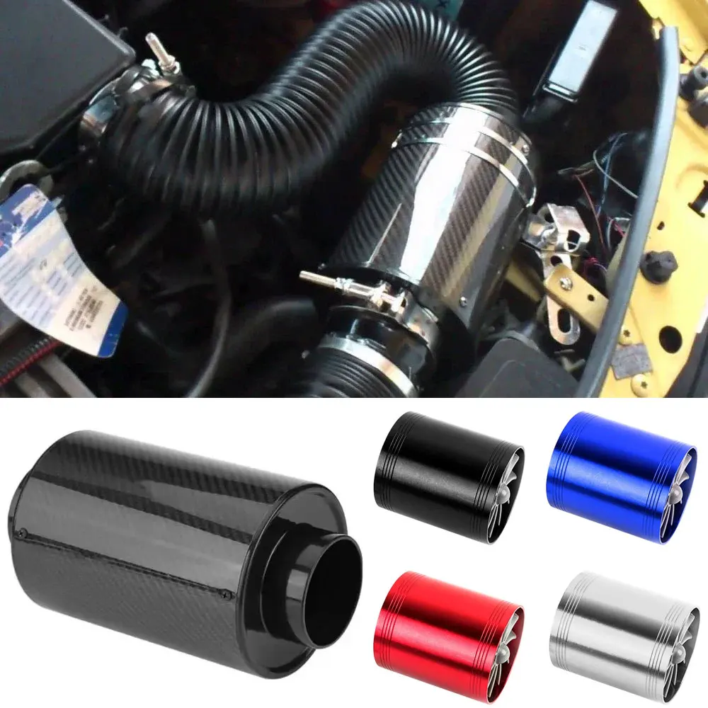 

Universal 3" Car Carbon Fiber Cold Air Air Intake Hose with Enclosed Filter Induction Pipe Hose with Red Blue Silver Black Fan