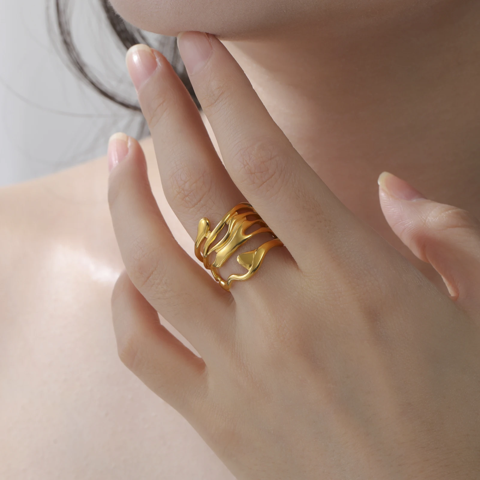 COOLTIME Unregelmäßige Hohle Ringe Für Frauen Männer Edelstahl Gold Farbe Offenen Ring Einfache und Modische Schmuck Geschenk 2026 Neue – Detail 5