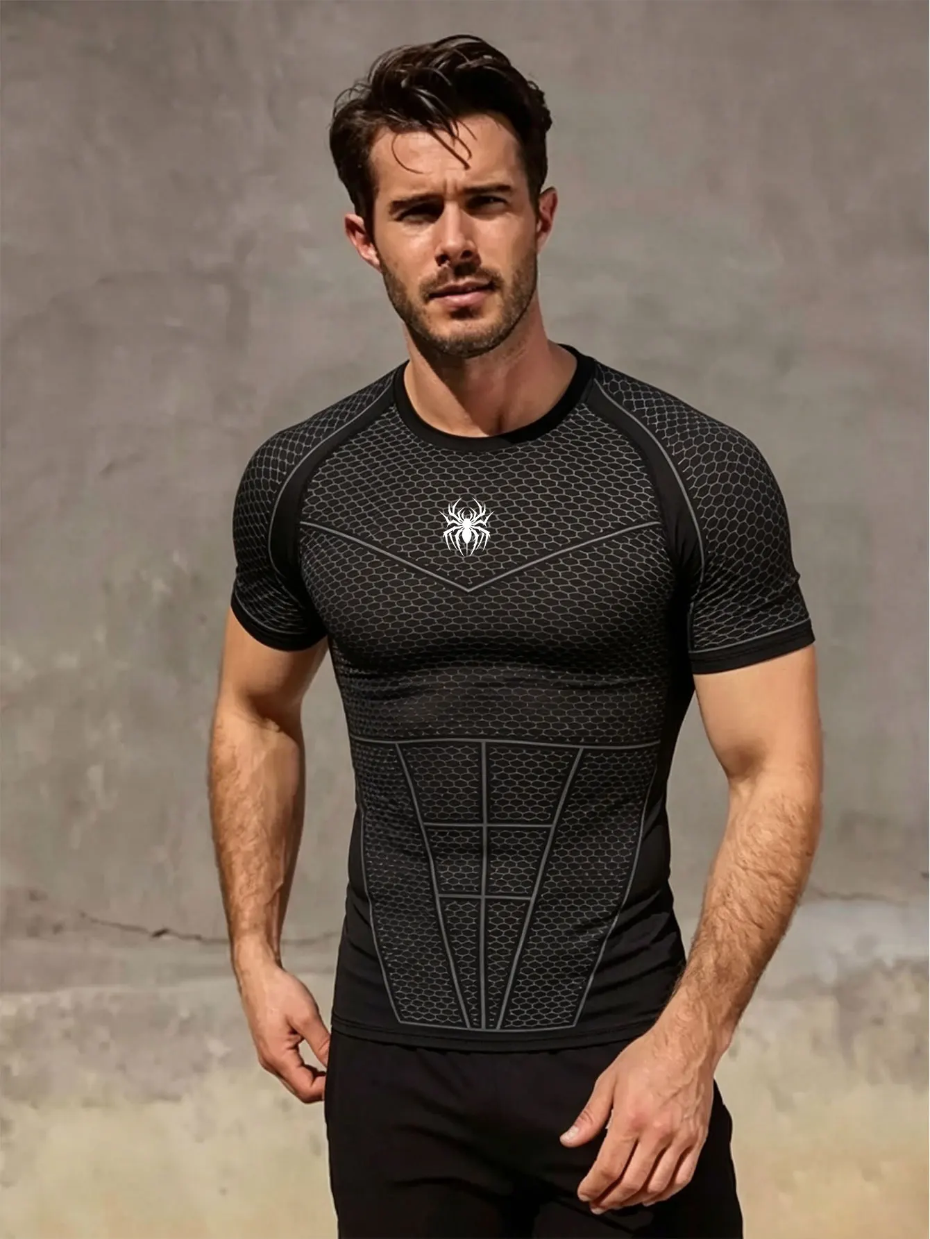 New Men‘s Running T-shirt Spring / Summer Thin Top Trend curve printing Quick Dry Short Sleeve Breathable Fitness Sports