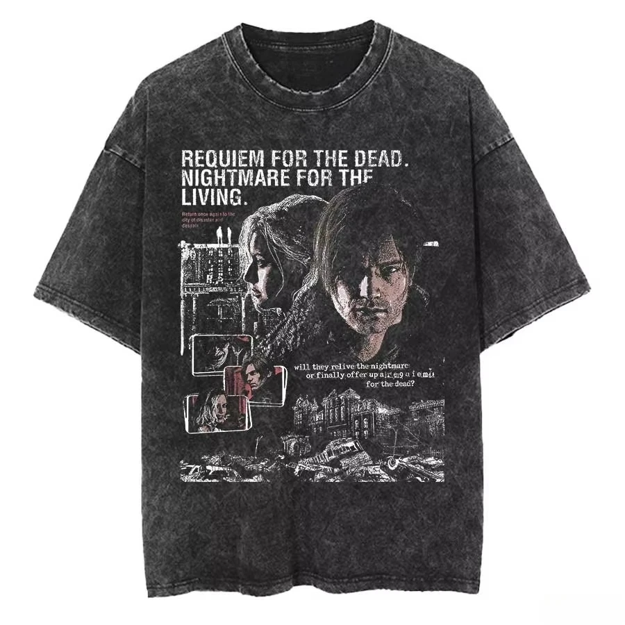 1990er Jahre Resident Evil Biohazard Leon Kennedy Oversized T-Shirt 100% Baumwolle Vintage-Washed T-Shirt für Männer und Frauen – Detail 5