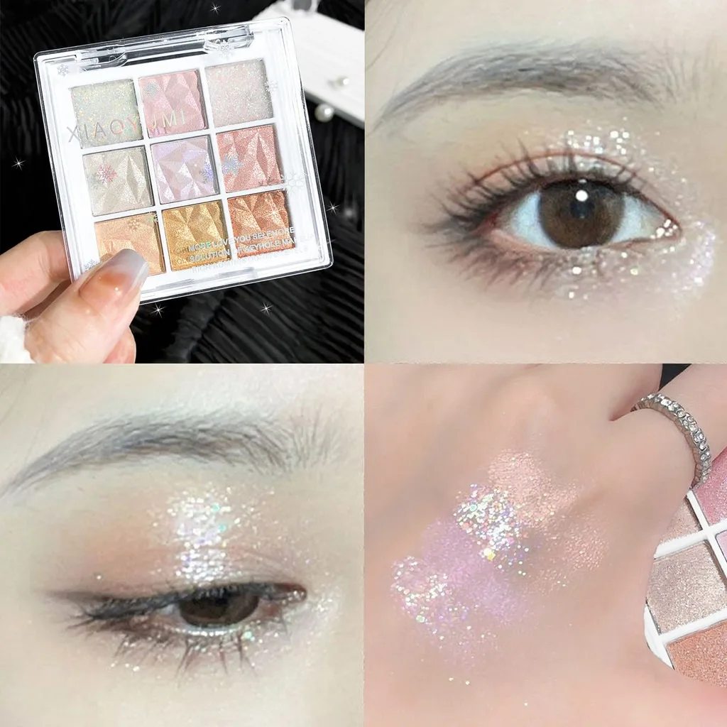 9 Colors Glitter Snowflake Eyeshadow Palette Dream Girl Pearly Eye Shadow Matte Matte Highlights Cool Tone Charming Eyes Makeup gallery 4