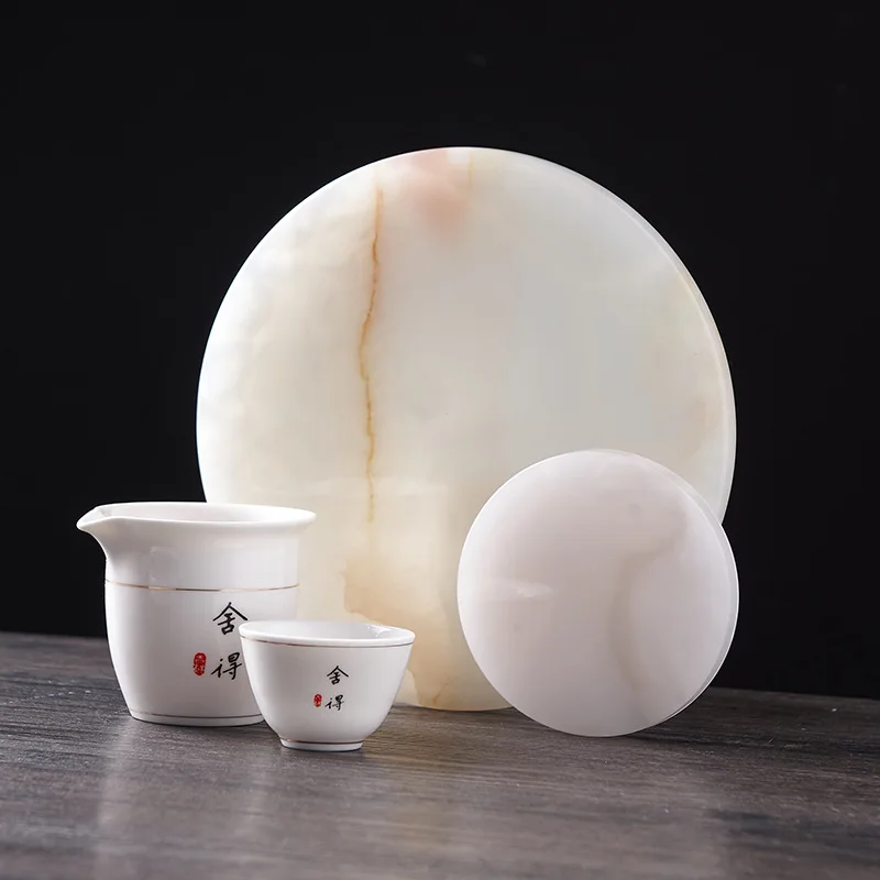 

Big Size White Jade Healing Crystals Stones Aesthetic Room Decor 20cm Round Raw Mineral Cup Mat Room Ornaments Simple Luxury