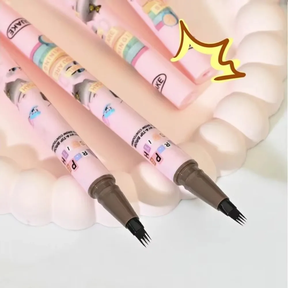 กันน้ํา 4 สีปากกาเขียนคิ้ว 4 เคล็ดลับส้อม Natural Dark Brown Liquid Eye Brow ดินสอเครื่องสําอางค์ Long Lasting Eyebrow Tattoo ดินสอ