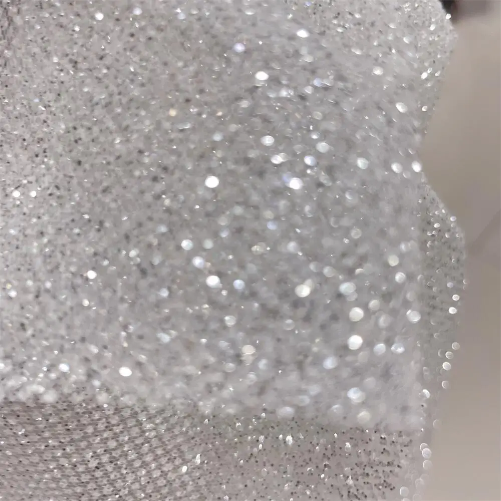 Superdensity Silber Glitzer Netzgarn Hot Diamond Spray Gold und Silber Netzgarn Hot Stamping Hochzeitskleid Stoff – Detail 4