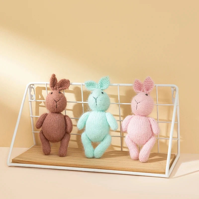 Handmade Knitted Cartoon Bunny Dolls Newborn Photography Accessories Stuffed Animal Props Pacify Rabbit Toys Infant Photo Props