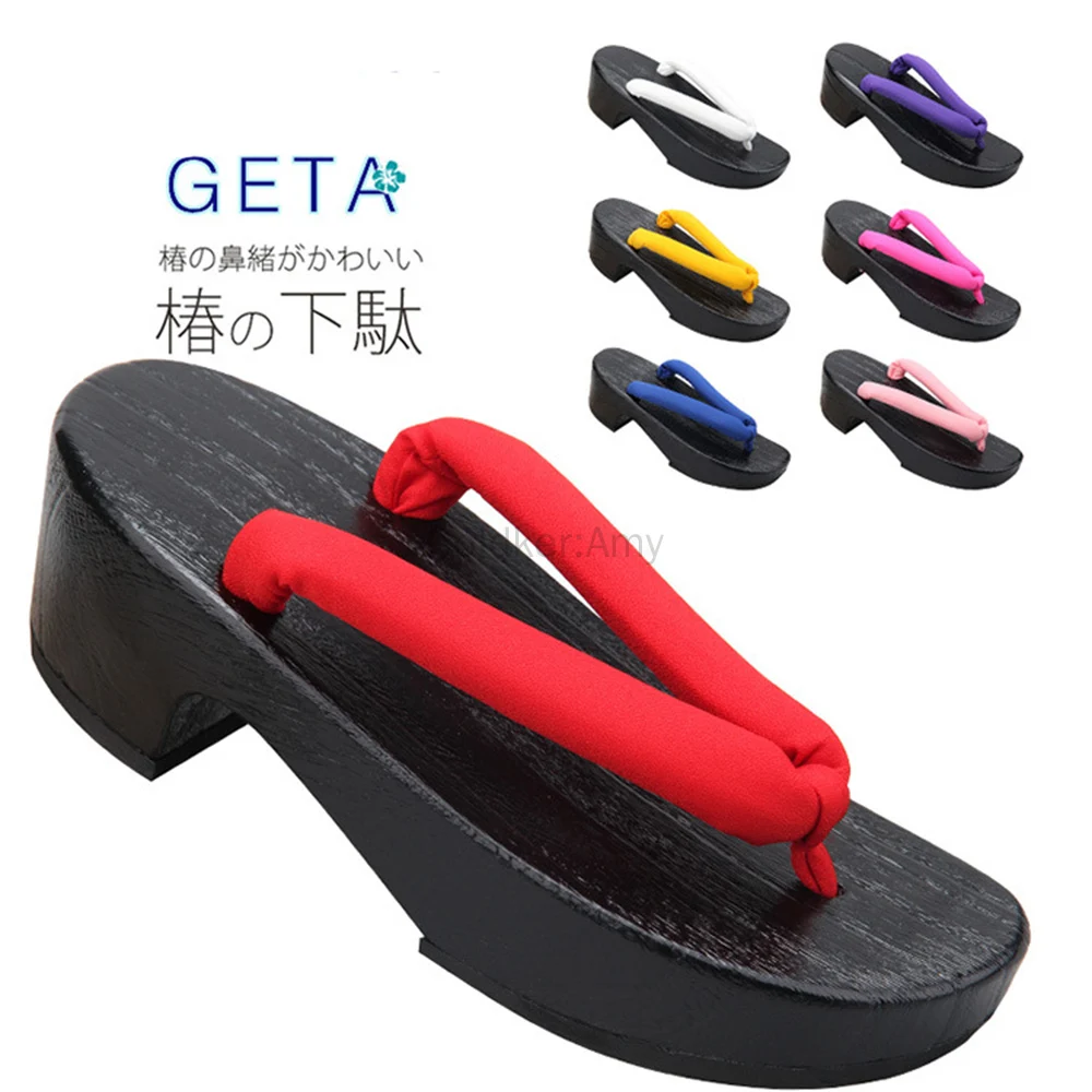 1 par kamado tanjirou nezuko anime japonês cosplay sapatos geta sandálias com tiras vermelhas tamancos de madeira tradicionais para mulher