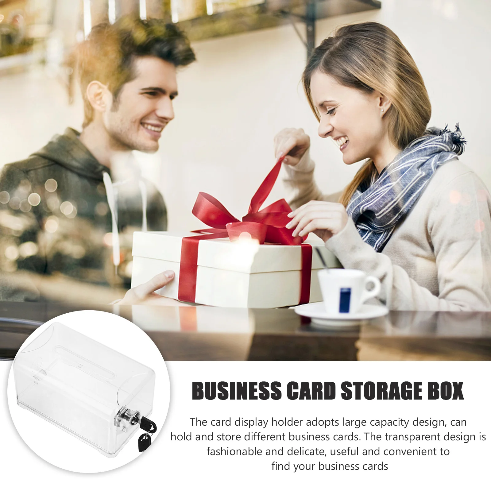 

1 Set Business Case Multifunctional Storage With Lock Office Card Stand Exhibition Card Box Desktop Cards Holder Large Capacity