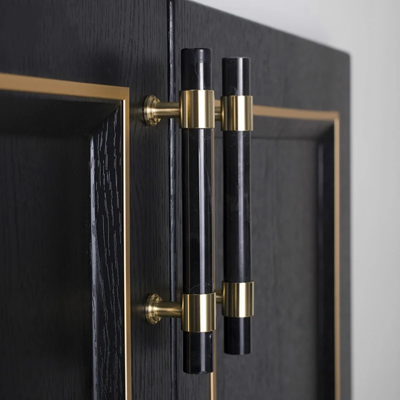 Natural Marble/Crystal T brass Bar Cabinet handle and Knobs  bedroom  Cupboard Door Pulls Furniture Handle Dresser knob Hardware