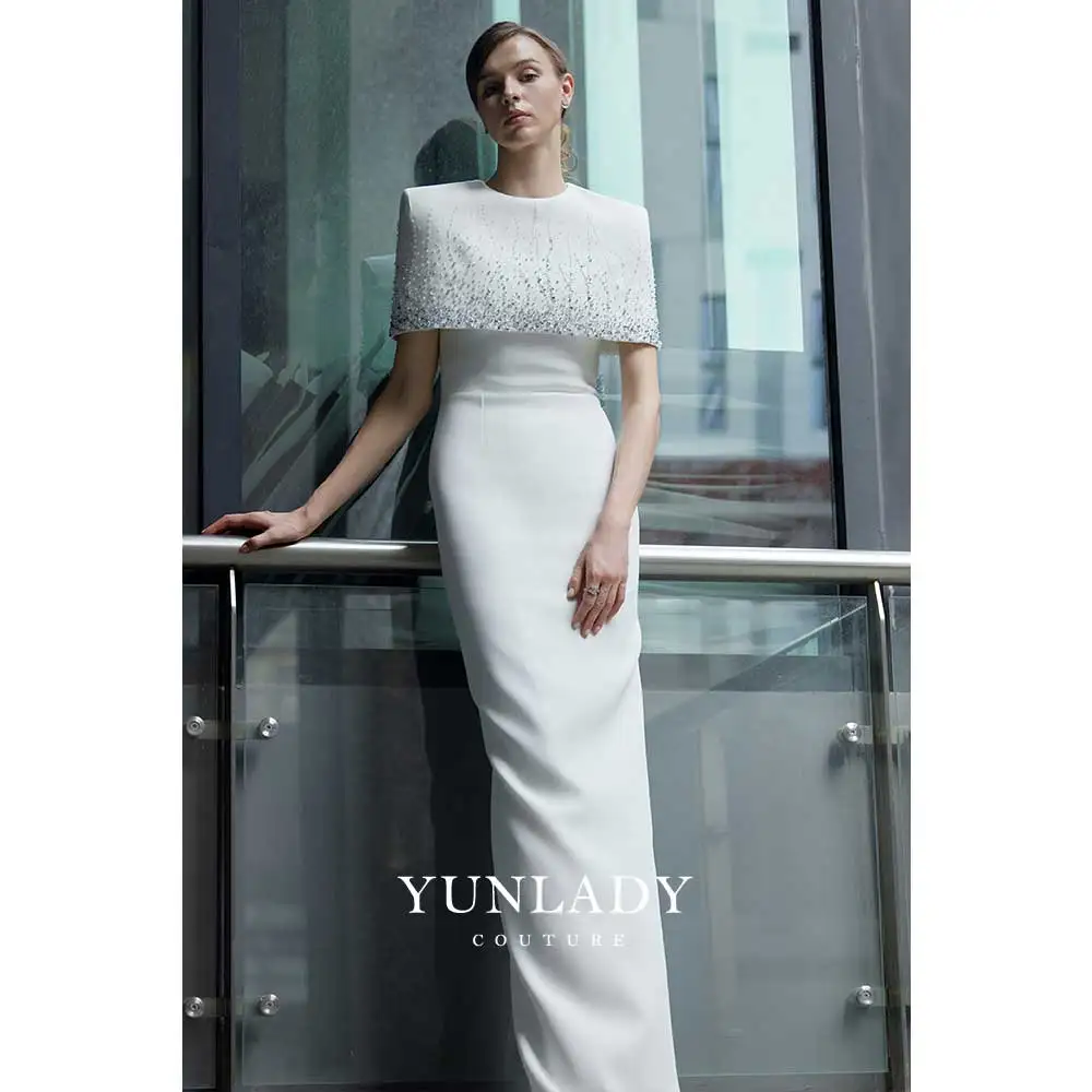 YUNLAN Modern Luxury Dubai Rhinestone White Wedding Bride Evening Dress 2024 Dinner Cape Dress High-end Ball Party Dress