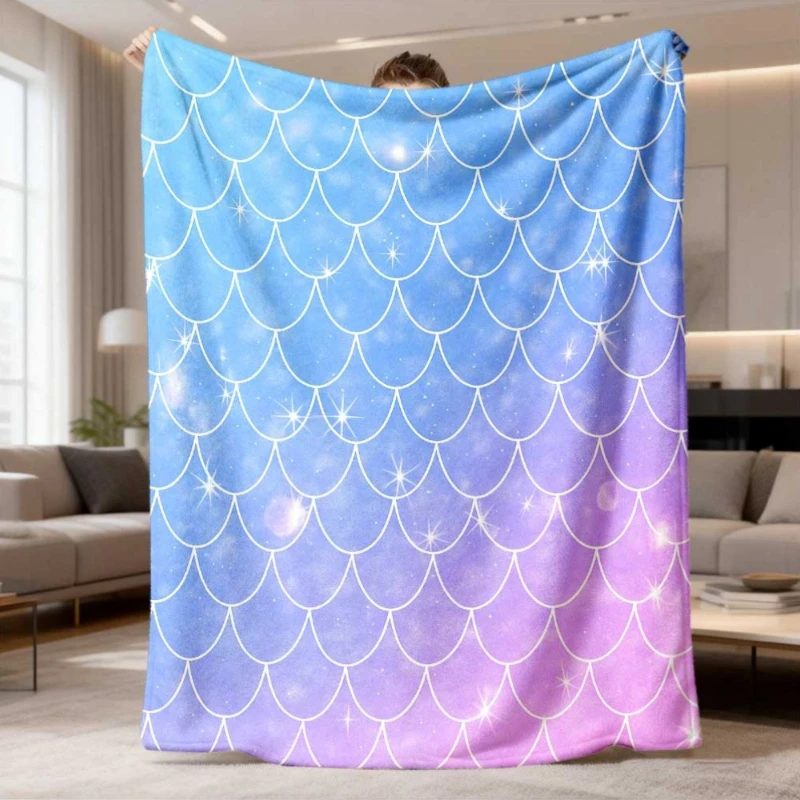 Gradient Blue Purple Mermaid Scale Star Throw Blanket,Warm Sofa,Bed Lap Cover,Birthday Anniversary Fantasy Household Present