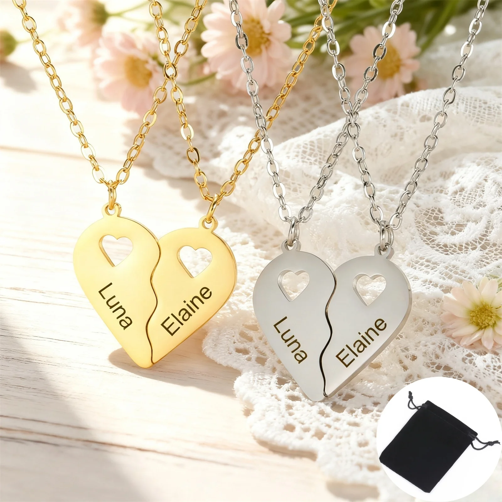 

Customized Couple Love Puzzle Necklace Stainless Steel Customizable Name Text Time Logo Jewelry Valentine's Day Gift