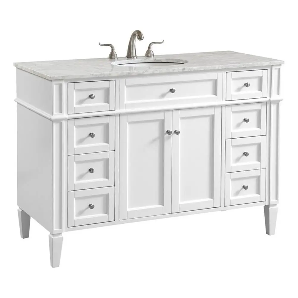 Elegant Kitchen and Bath 48 inch Single Bathroom Vanity Cabinet Set with White Marble Countertop - White, Customized
