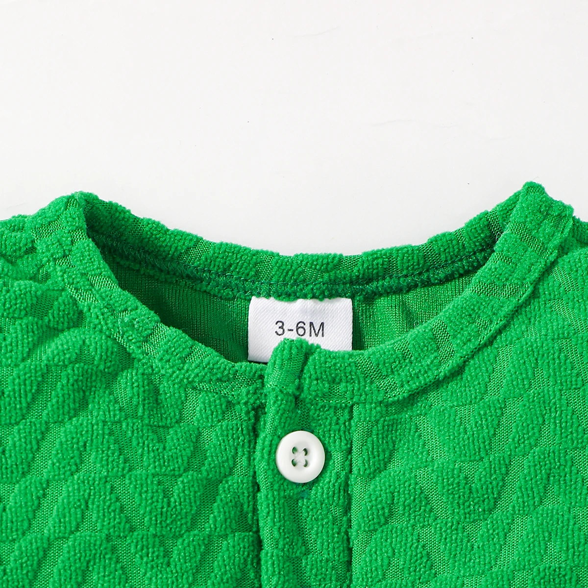 0-18 year old baby boy green diamond knitted towel cloth long sleeved drawstring romper pants set