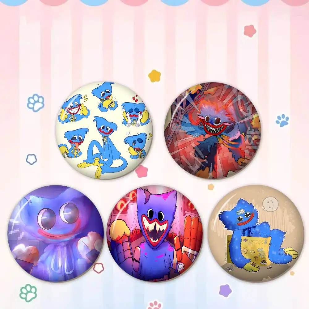 P-POPPYS PLAYTIME H-Huggy-Wuggyes Brooches Anime Badge Round Handmade Brooch Lapel Pins Jewelry for Backpack Clothes Gifts