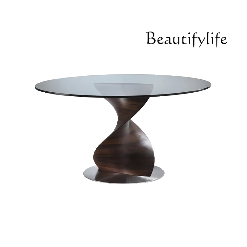 

Black Walnut Glass round Dining Table Designer Living Room Tempered Dining Table Square Art Dining Table