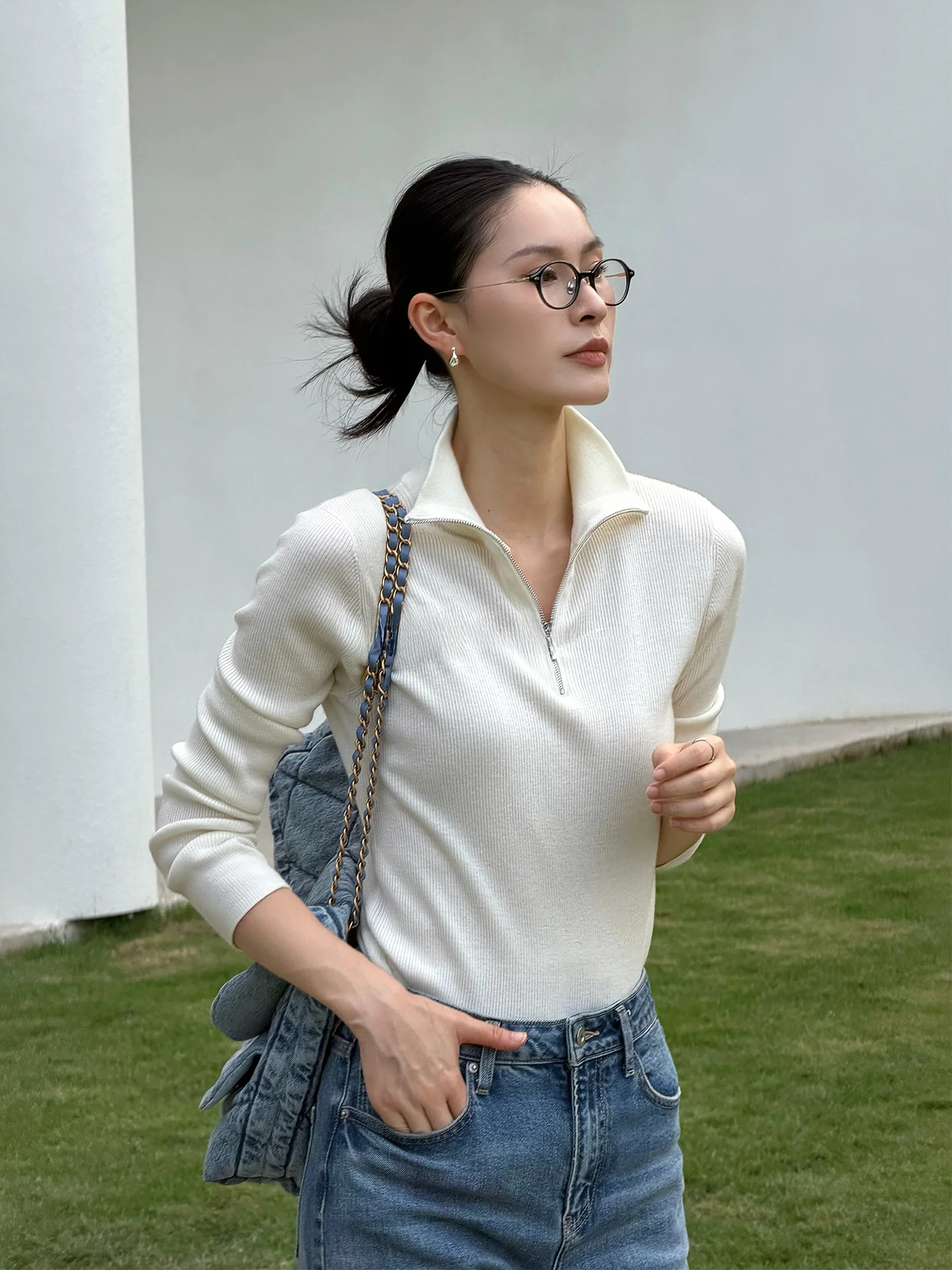 

Весенняя термофутболка Jieji Zhang Qi с молнией, из смесовой шерсти, приталенного кроя, универсальная, базовый слой, высококачественный полиэстер