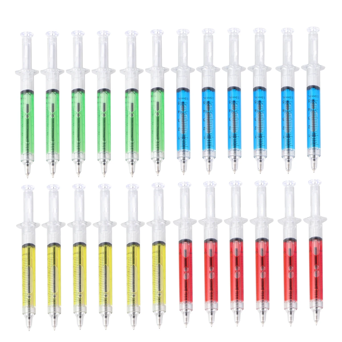 

24pcs Needle Tube Writing Ball Point Syringe Flowing Liquid Black Ink Ballpoint Pen Stationery Office Supplies (Random Color)