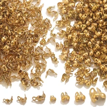 50pcs PVD Gold Plated Stainless Steel Connector Clasp Crimp End Beads For Bracelet Necklace Chains DIY End Caps Jewelry Findings