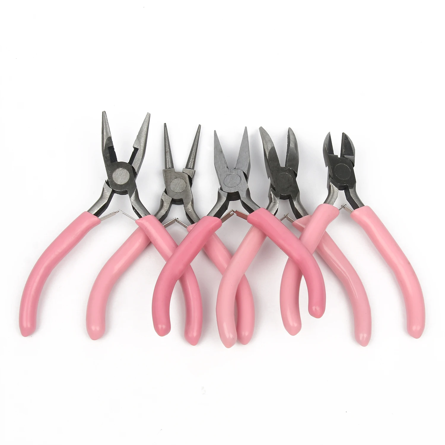 5 Styles Durable Pink Metal Mini Diagonal Pliers Round Bent Needle Nose Cutter Handcraft Beading Insulated Plier For DIY Jewelry