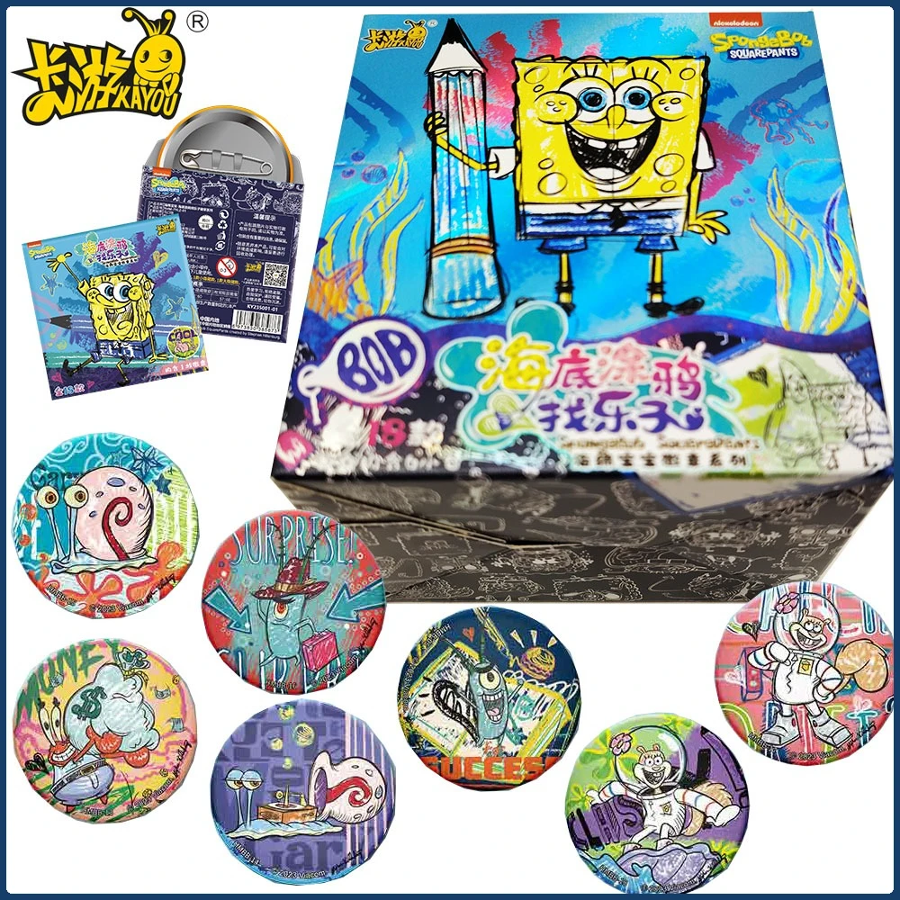 

Original KAYOU SpongeBob SquarePants Anime Peripheral Round Badge Cartoon Characters Cosplay Brooches Bag Pendant Festival Gifts