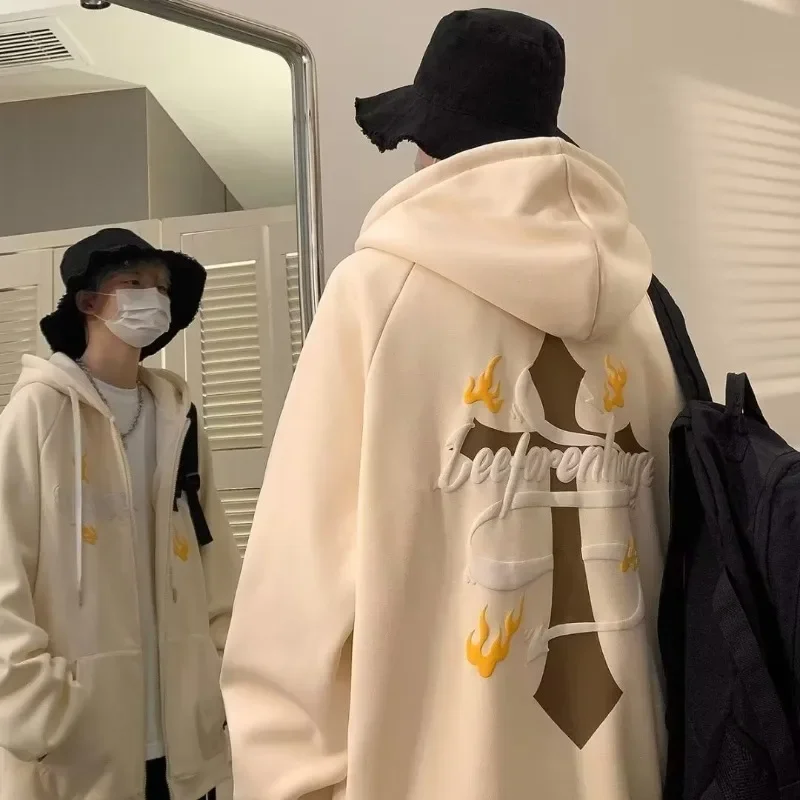 Korean Women's Streetwear Oversized Hoodies Goth Punk Cross Print Sweatshirt Loose Casual Men Unisex Autumn Y2K Clothes