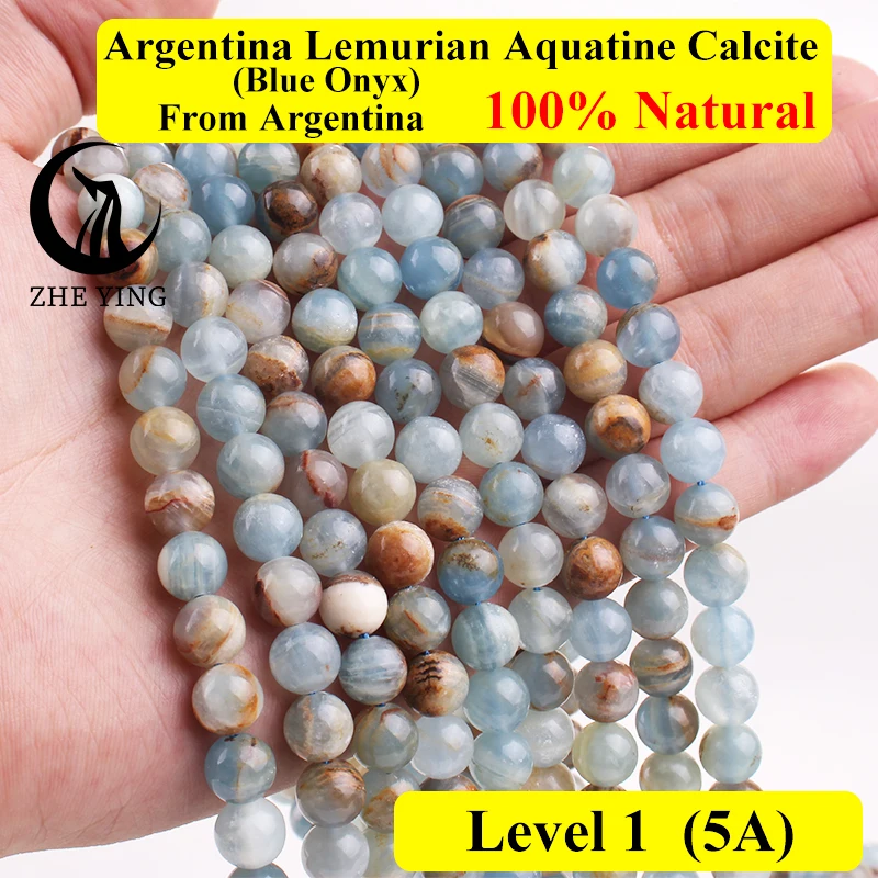 

Zhe Ying Rare Natural Argentina Lemurian Aquatine Calcite Aka Blue Onyx Smooth Round Gemstone Beads 6mm 8mm 10mm Strand 15"