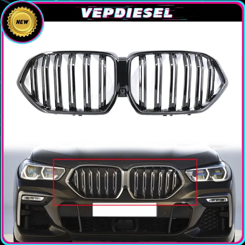 

51138080761 Brand New Car Front Grille For 2020-2021 BMW X6 G06 M50i xDrive40i Bright Black Dual Line Car Accessories