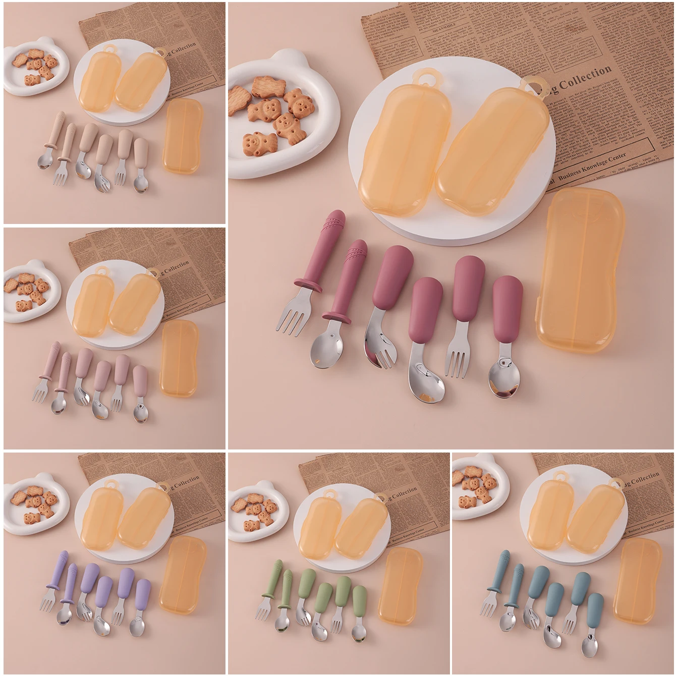 

Color Kids 6PCS Children's Cutlery Silicone Stainless Steel Fork Spoon Set Baby Newborn Items BPA Free Utensil Baby Accessories
