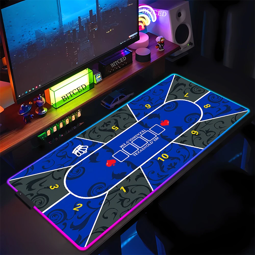 RGB Texas Hold'em Mousepad Gambling Players Layout Poker Mat Desk Mat LED Luminescence Gaming Mouse Pad Office Multip Accessory