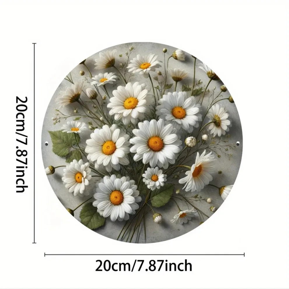 خمر ديزي إكليل علامة ريفي جولة جدار ديكور مع الأقحوان البيضاء أوراق خضراء فن المنزل