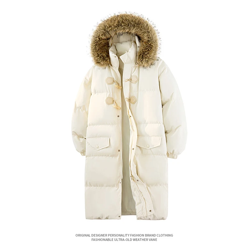 

Casual Long-Length Hooded Cotton-Padded Jackets 2025 Winter Men's Thicken Coats With Detachable Fur Collar Windproof Top Parkas