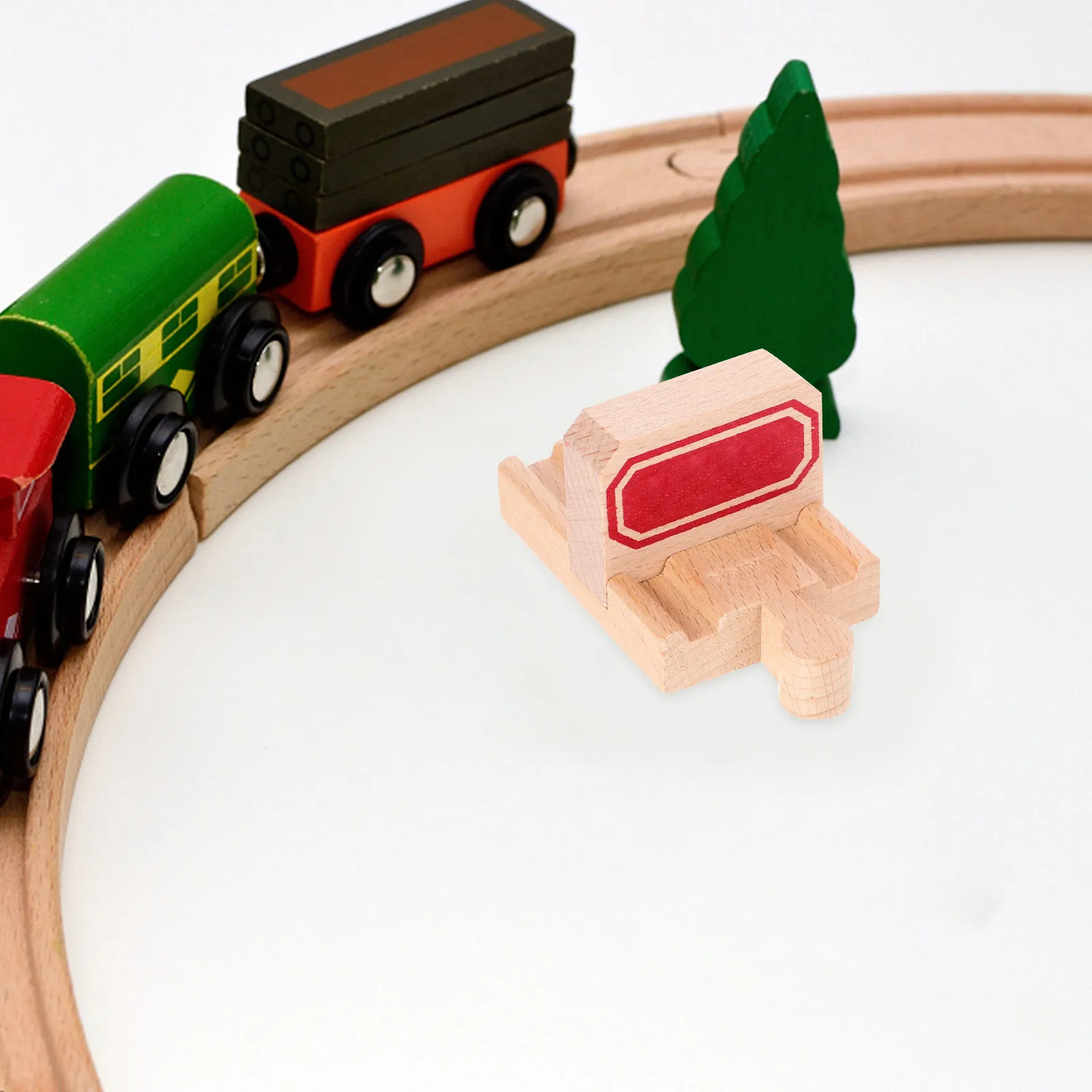 

2Pcs Wooden Train Stop Track Kids Educational Railway Track Pieces Creative DIY Assembly Children Play Wooden Toy