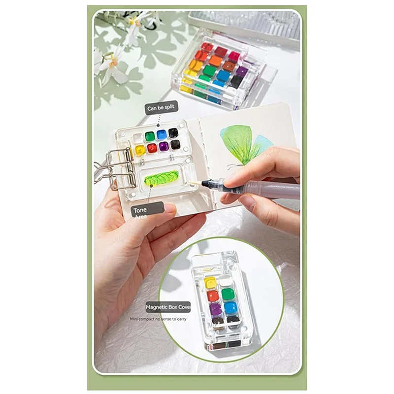 SR-paquet de Palette de peinture prête à l'emploi pour voyage, Mini Palette de peinture de voyage acrylique, Mini Palette de peinture de voyage avec Clips de reliure