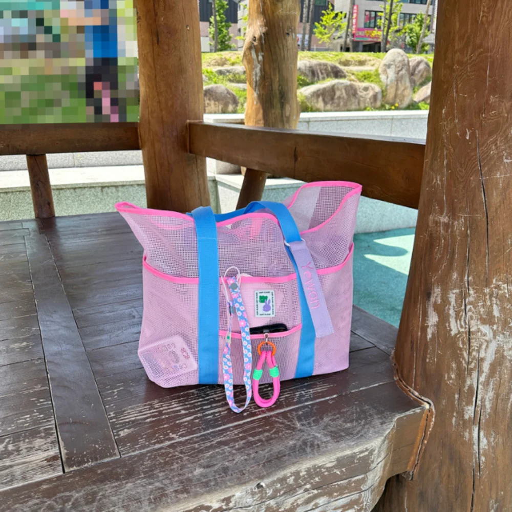 Women Transparent Mesh Single Shoulder Winder Bag Fashionable Portable Shopping Travel Beach Mesh Net Tote Handbag