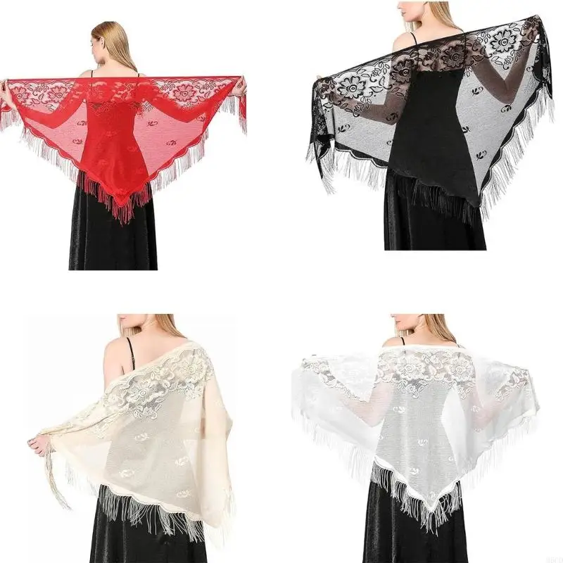

M6CD Woman Mantilla Wrap Tulle Shawl for Mother Nun Wedding Party Scarf Lace Shrug