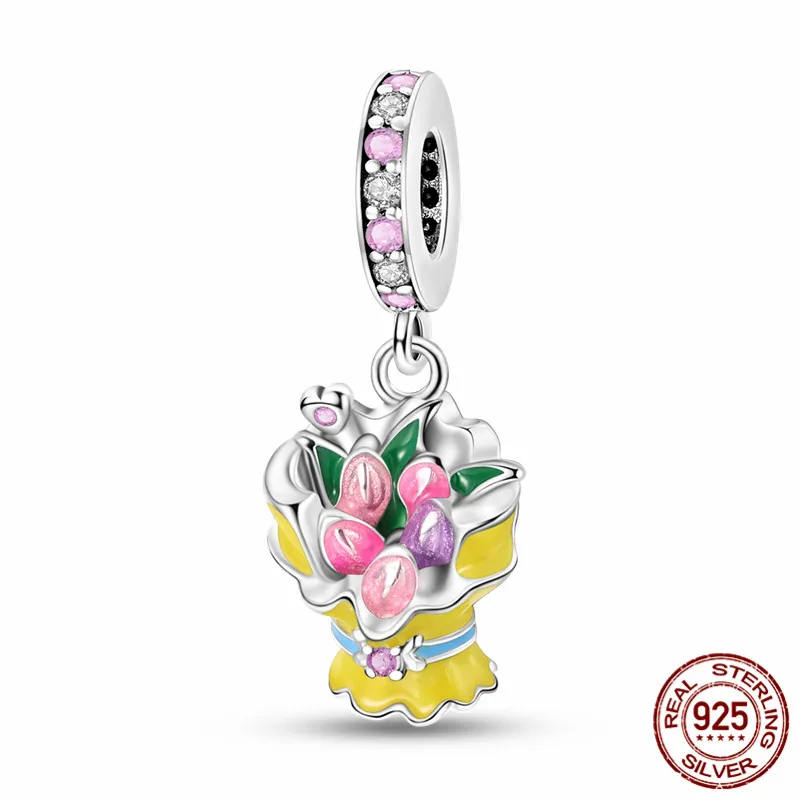 

S925 Sterling Silver Tulip Pendant Bead, suitable for DIY handmade bracelets, a perfect jewelry gift for women.