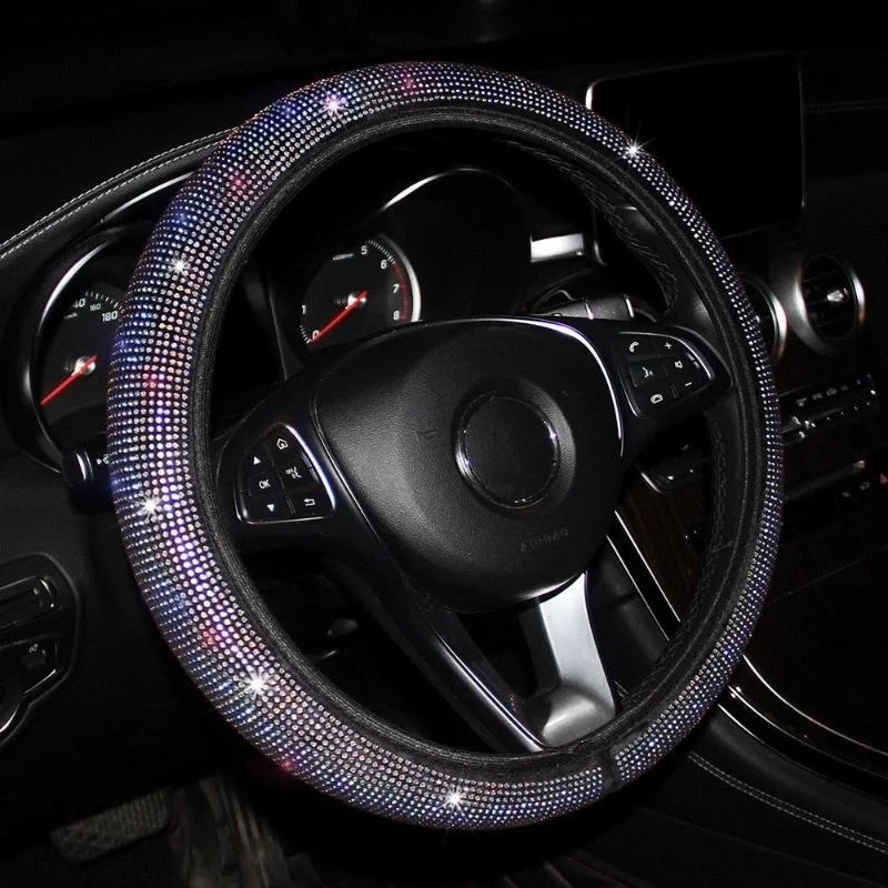 Car Universal Steering Wheel Protector Interior Accessories Car Rhinestones Steering Wheel Cover with Crystal Diamond Sparkling