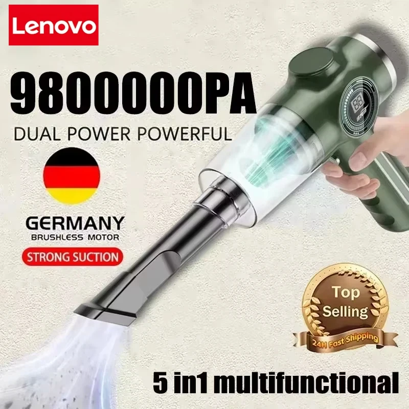 Lenovo Wireless Car Vacuum Cleaner 5 in1 Portable Wet Dry Dual-Use Automobile High Power Handheld Electric Appliance Cleaner New
