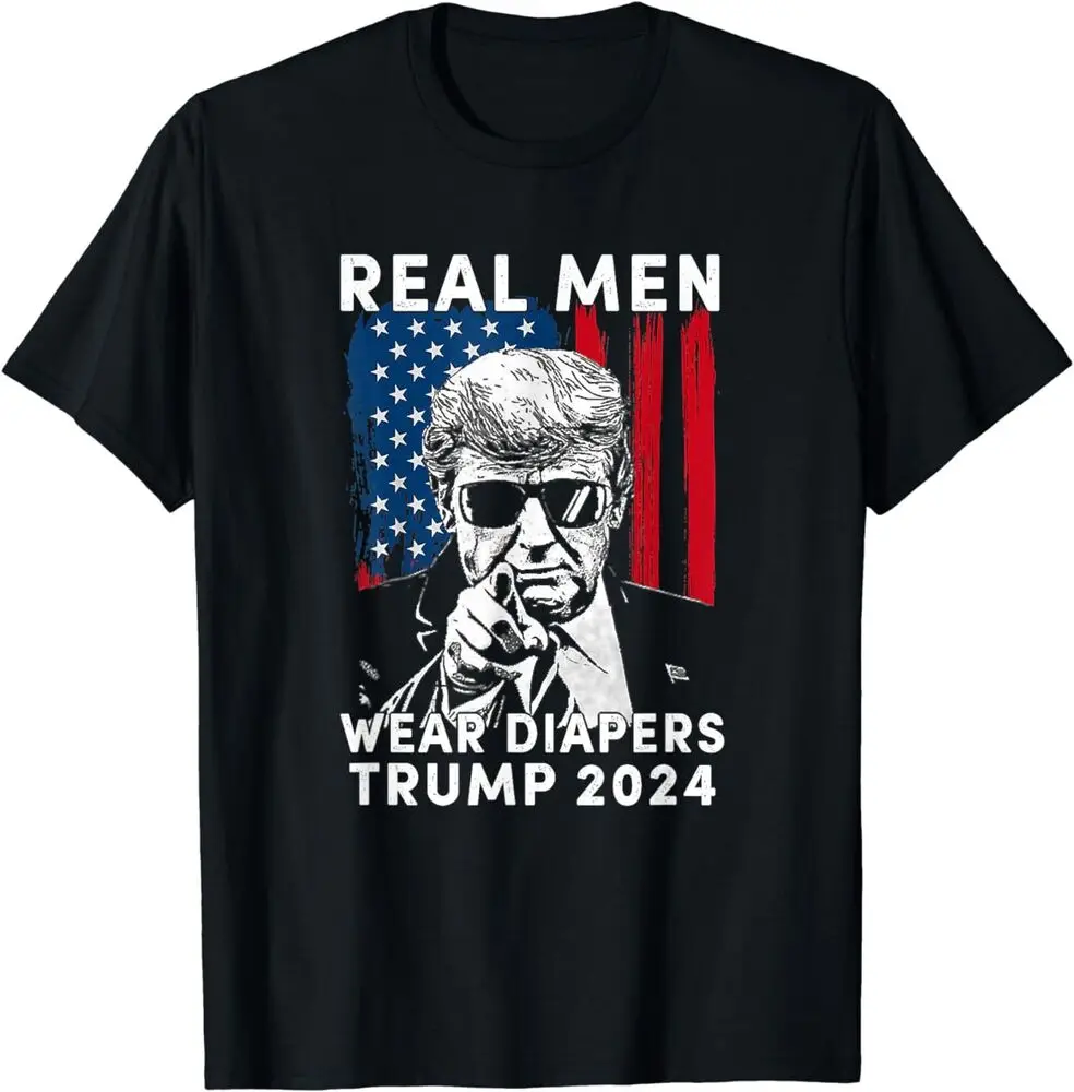 Funny Trump Shirt Real Men Wear Diapers Trump 2024 T-Shirt  High Quality 100%Cotton Short Sleeve