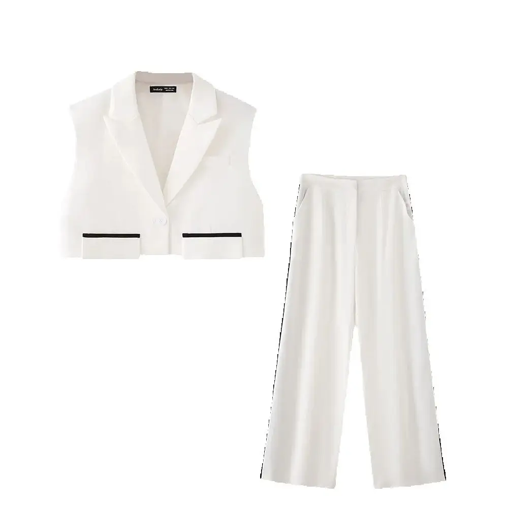 

Новая летняя женская универсальная черно-белая жилетка без рукавов с цветными блоками, комплект длинных брюк со средней талией