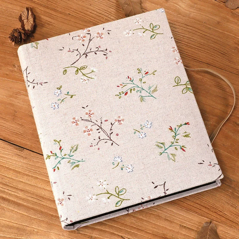 Photo Album Linen Fabric Cover Lacing Creative Picture Storage Scrapbook Albums Kids Family Memory Album 200 Pockets Black Inner