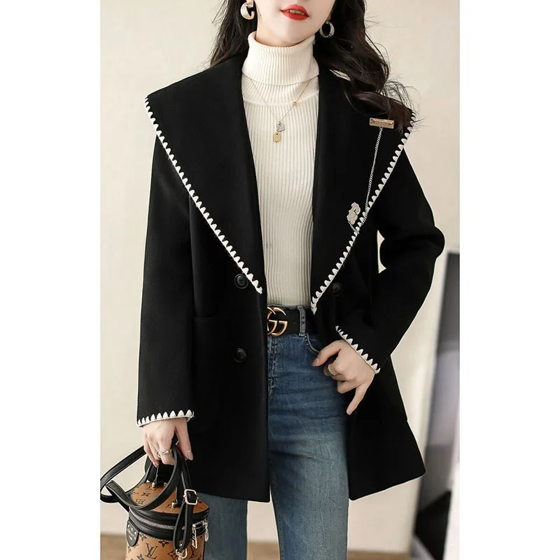Spring New High-Grade Woolen Coat Female Fashion Korean Suit Jacket Black Casual Office Professional Womens wear Trench Coat 4XL