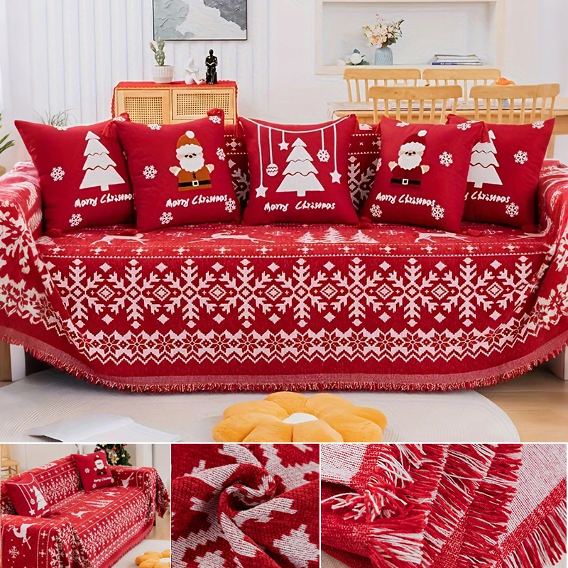 1PC Chenille Sofa Cover Towel,Christmas Sleigh Forest Pattern Sofa Slipcover Protector for Bedroom Office Living Room HomeDecor