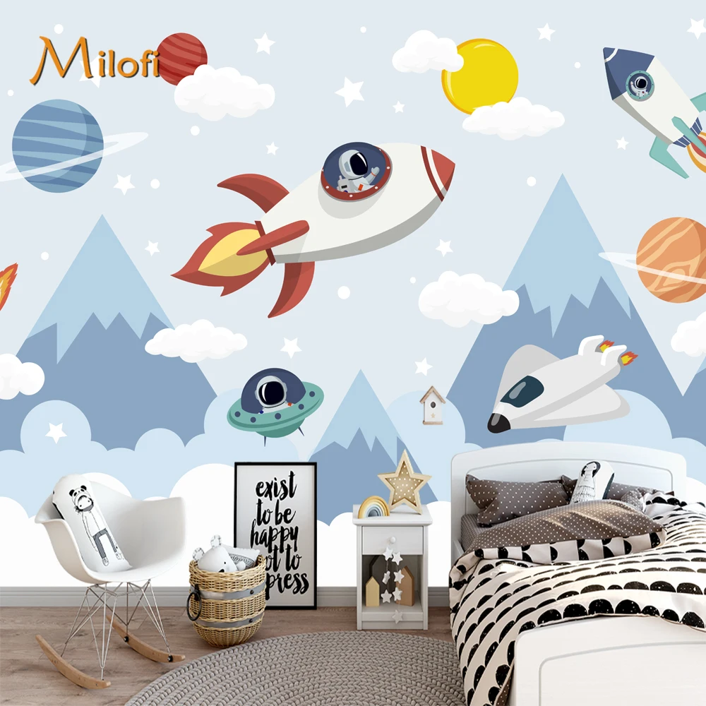 

Milofi Customized Nordic Rocket Cartoon Children's Background Wall, Wallpaper, Mural, Home Decoration