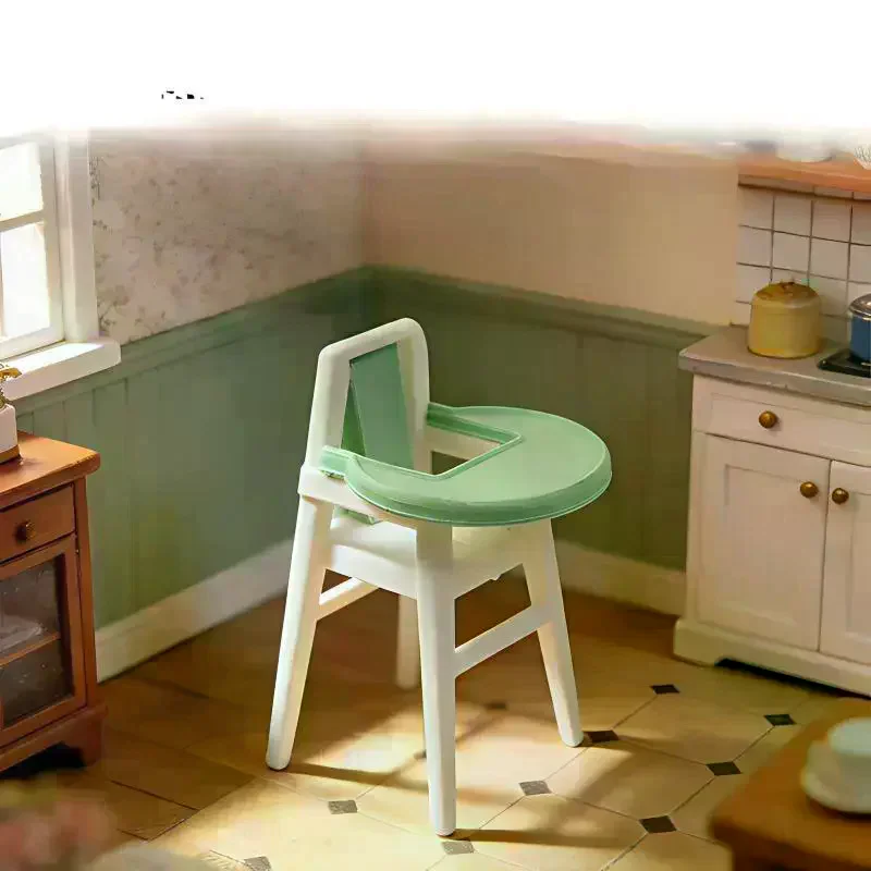 1/12 Miniature Dollhouse High Chair W/Tray Mini Baby Dining Chair 1:12 Scale Doll House Step Stool Micro Scene Decor DIY Craft