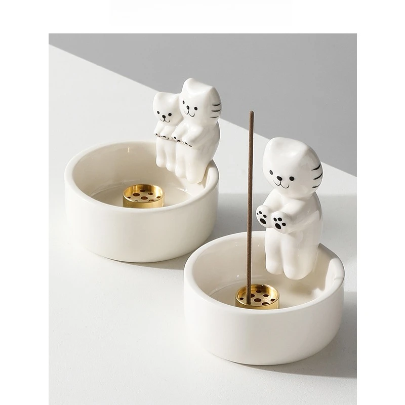 Cute Cartoon Kitty Incense Holder, Adorable Cat Design Ceramic Incense Burner for Stick Incense, Kawaii Decor & Birthday Gift
