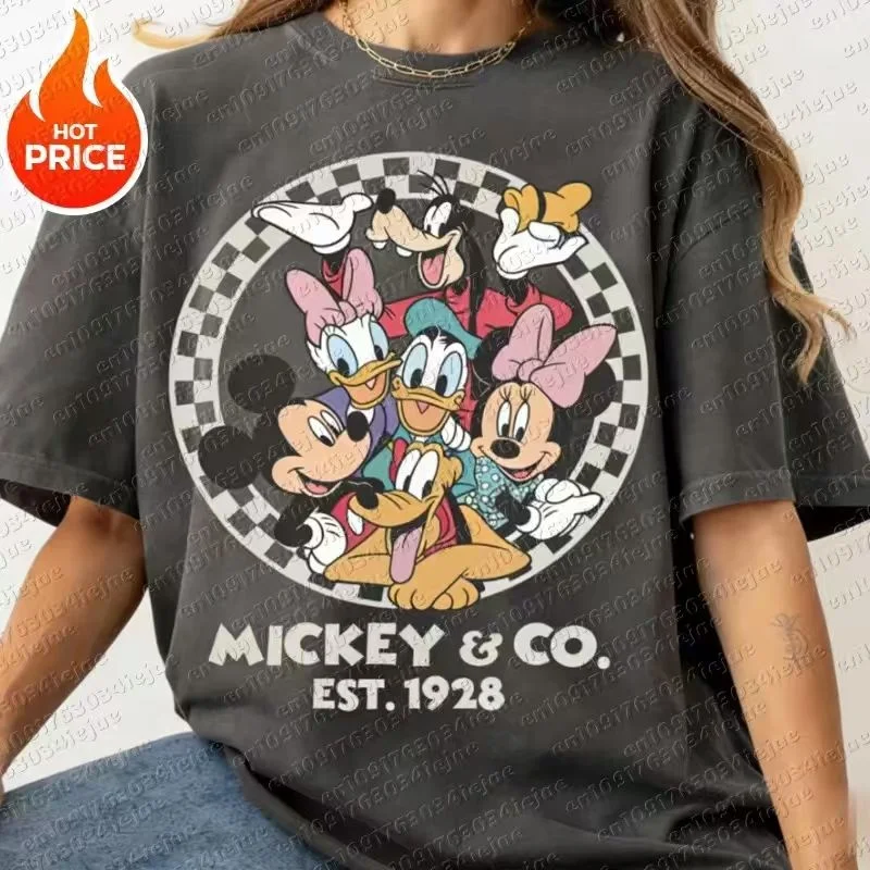 Mickey Mouse 2026 New Boy Girl Summer Cotton T-shirt Family Parent-child Wear Oversized Casual Men Women Short Sleeve T-shirt